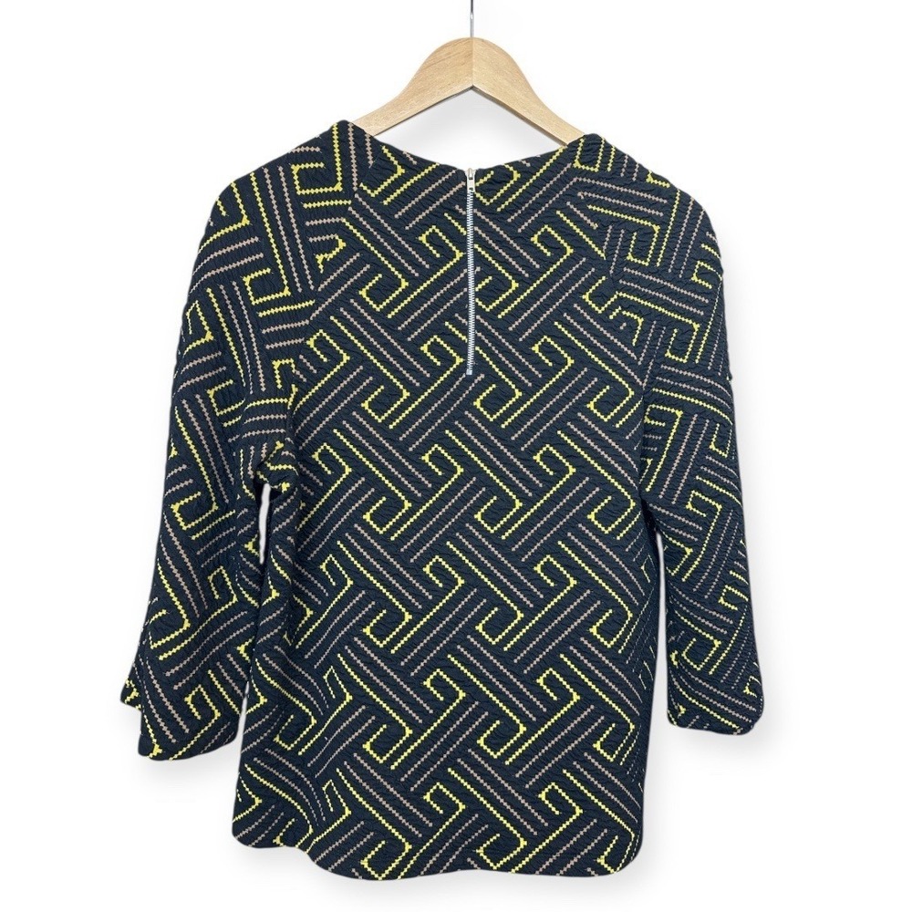 Women's Herringbone Mod Blouse Textured Knit Anthropologie Black Yellow Size M - Picture 2 of 9